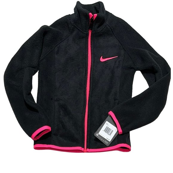 Nike 4 XS NWT black pink fleece zip up jacket coat - Picture 1 of 4